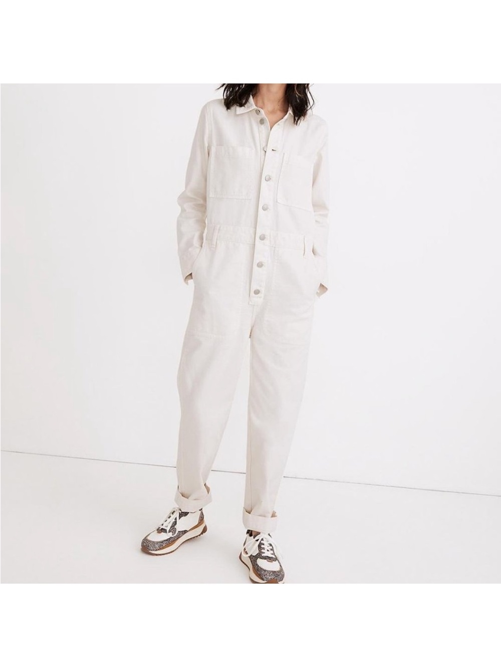 Madewell Garment Dyed Relaxed Coverall Jumpsuit In Antique Cream - Picture 14 of 16